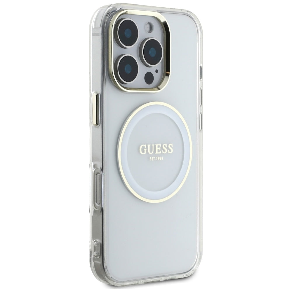 Puzdro MagSafe pre Apple iPhone 16 Pro, Guess, IML Metal Colored Circle, Biela