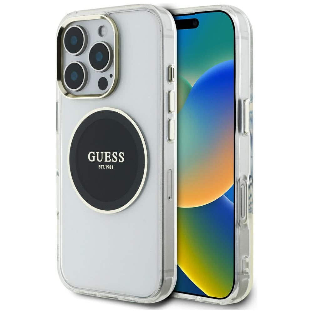 Puzdro MagSafe pre Apple iPhone 16 Pro, Guess, IML Metal Colored Circle, Čierne