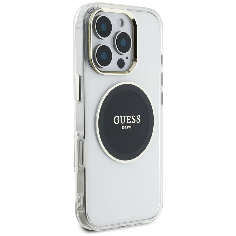 Puzdro MagSafe pre Apple iPhone 16 Pro, Guess, IML Metal Colored Circle, Čierne