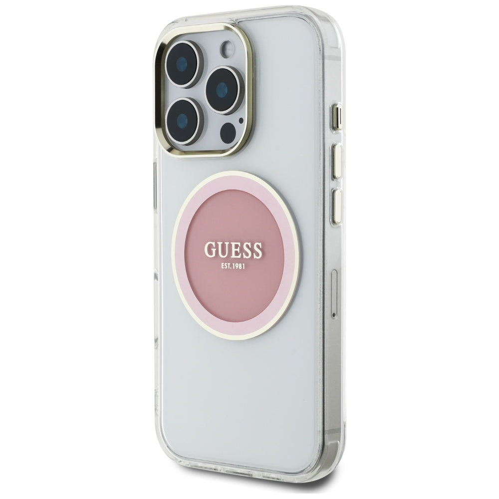 Puzdro MagSafe pre Apple iPhone 16 Pro, Guess, IML Metal Colored Circle, Ružová