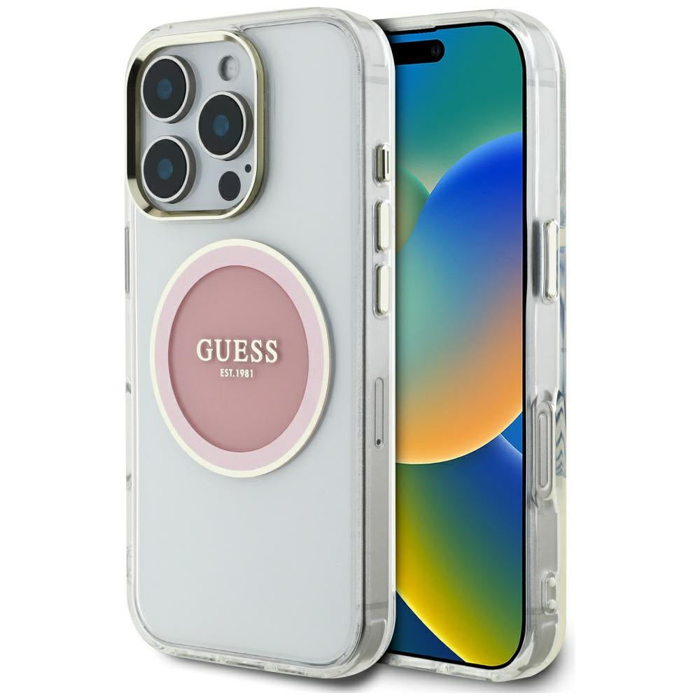 Puzdro MagSafe pre Apple iPhone 16 Pro, Guess, IML Metal Colored Circle, Ružová
