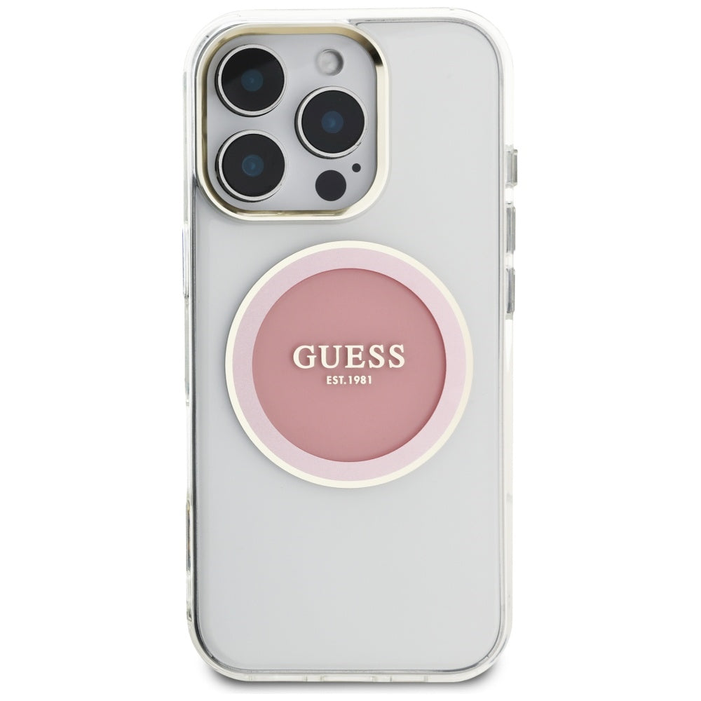 Puzdro MagSafe pre Apple iPhone 16 Pro, Guess, IML Metal Colored Circle, Ružová