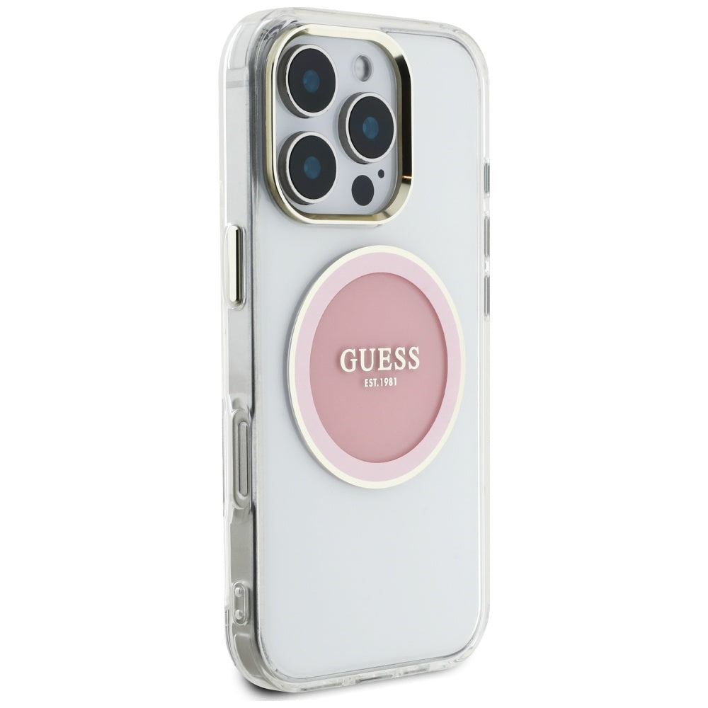 Puzdro MagSafe pre Apple iPhone 16 Pro, Guess, IML Metal Colored Circle, Ružová