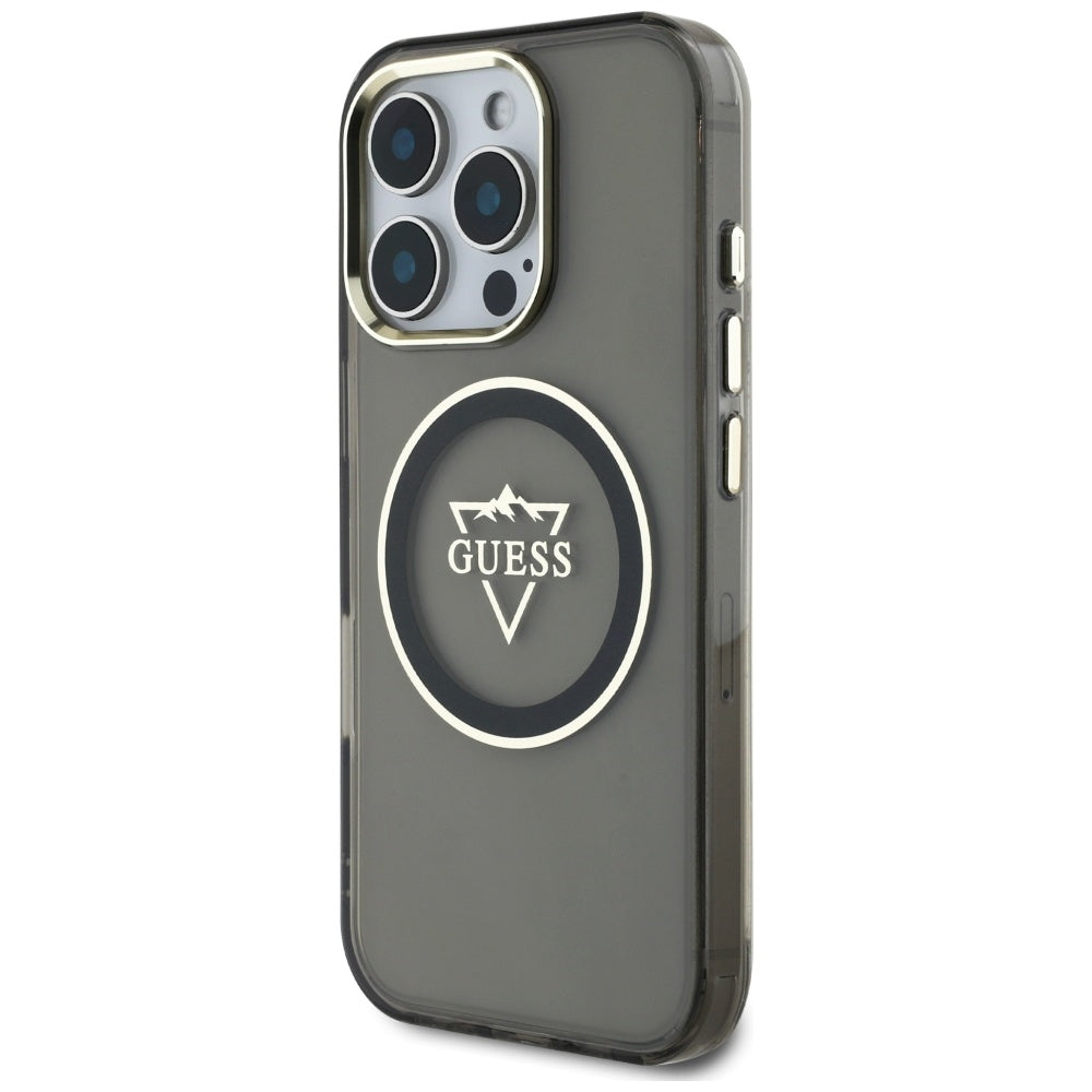 Puzdro MagSafe pre Apple iPhone 16 Pro, Guess, IML Metal Mountain Logo, Čierne