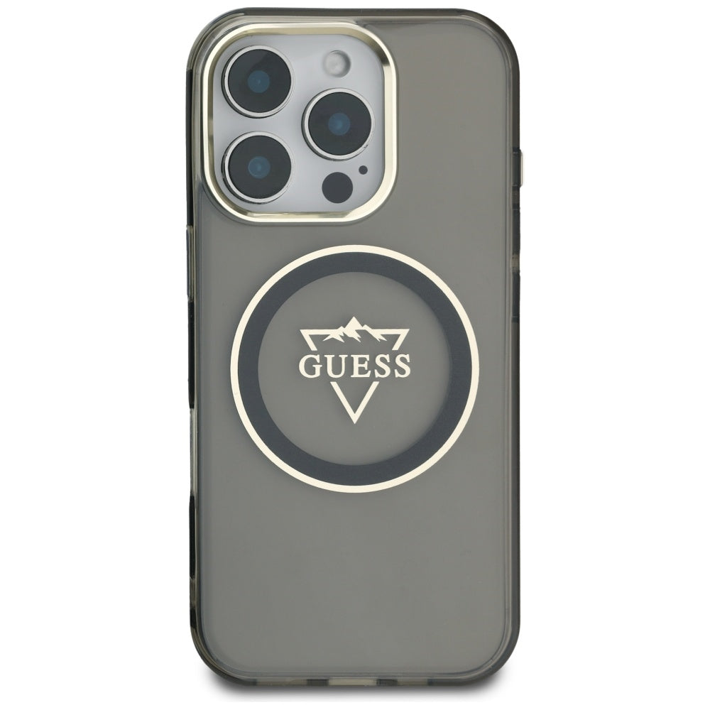 Puzdro MagSafe pre Apple iPhone 16 Pro, Guess, IML Metal Mountain Logo, Čierne