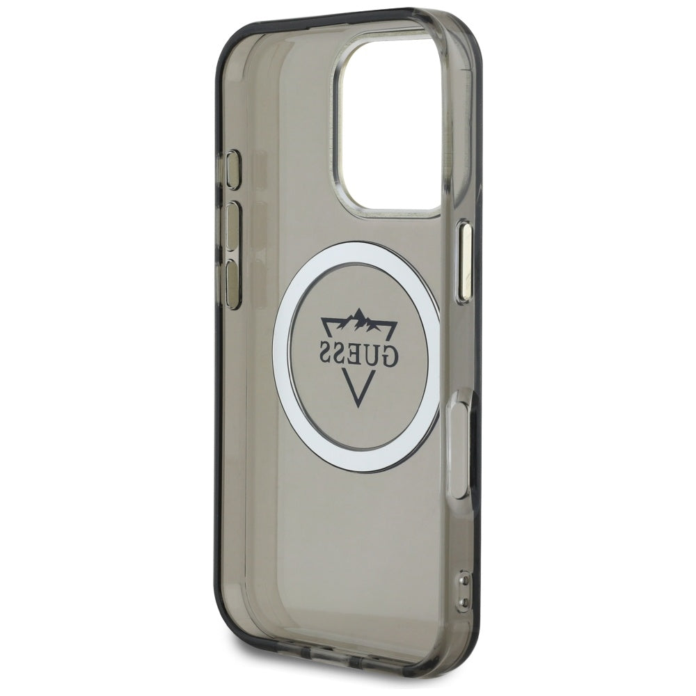 Puzdro MagSafe pre Apple iPhone 16 Pro, Guess, IML Metal Mountain Logo, Čierne