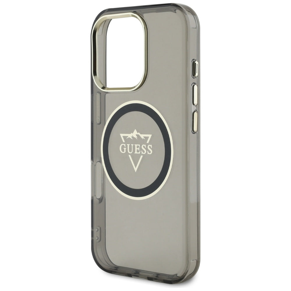 Puzdro MagSafe pre Apple iPhone 16 Pro, Guess, IML Metal Mountain Logo, Čierne