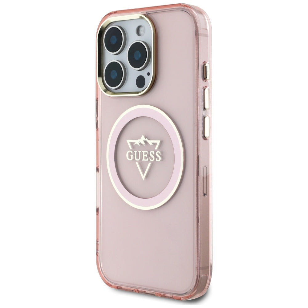 Puzdro MagSafe pre Apple iPhone 16 Pro, Guess, IML Metal Mountain Logo, Ružové