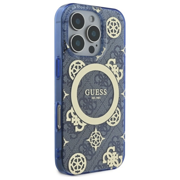 Puzdro MagSafe pre Apple iPhone 16 Pro, Guess, IML Peony On 4G Background, Modrá