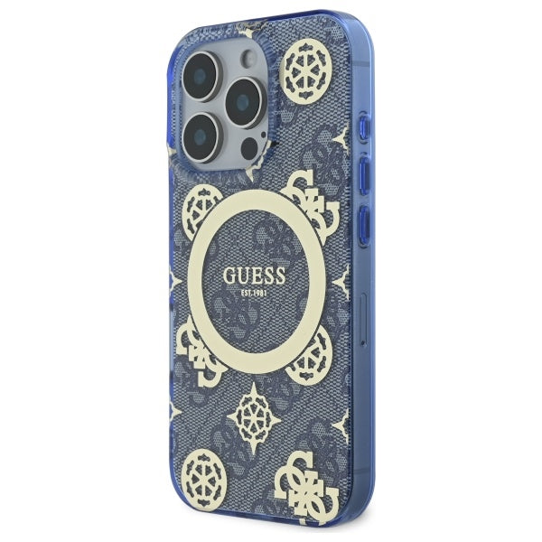 Puzdro MagSafe pre Apple iPhone 16 Pro, Guess, IML Peony On 4G Background, Modrá