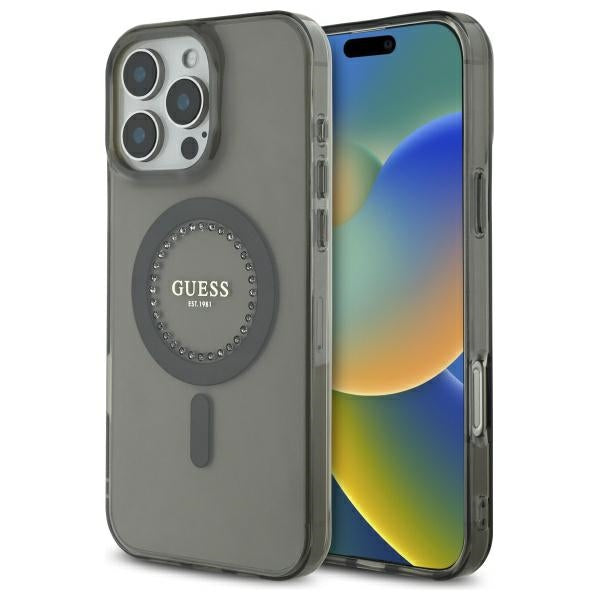 Puzdro MagSafe pre Apple iPhone 16 Pro, Guess, IML Rhinestone, Čierne