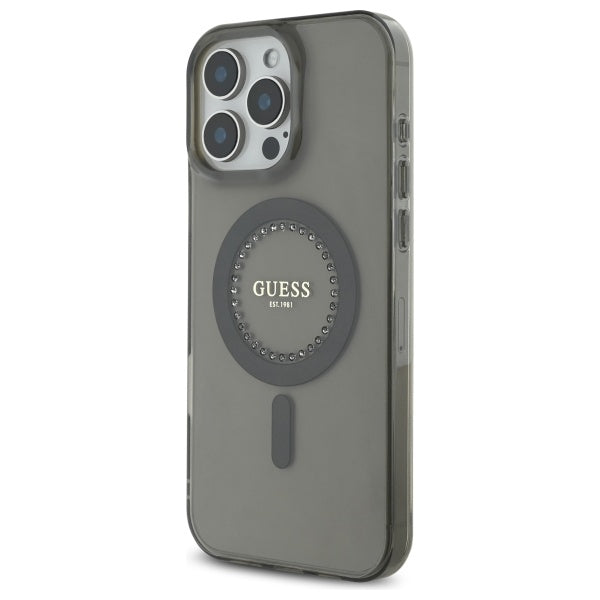 Puzdro MagSafe pre Apple iPhone 16 Pro, Guess, IML Rhinestone, Čierne