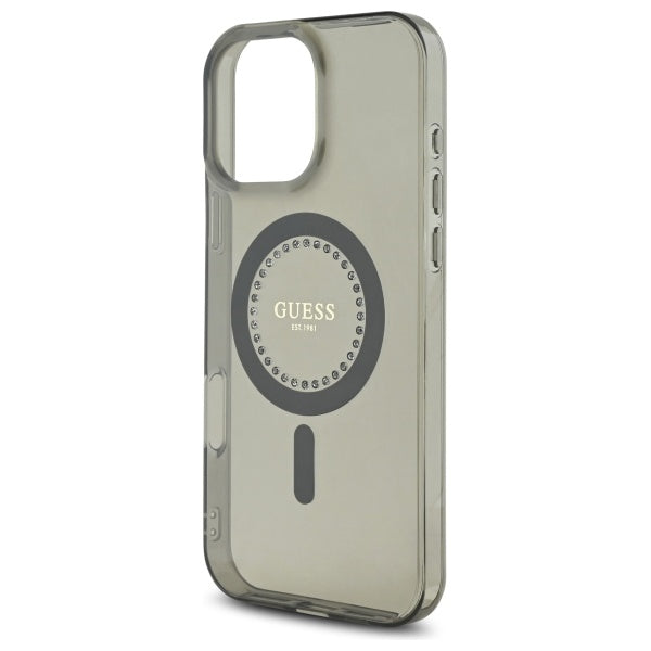 Puzdro MagSafe pre Apple iPhone 16 Pro, Guess, IML Rhinestone, Čierne