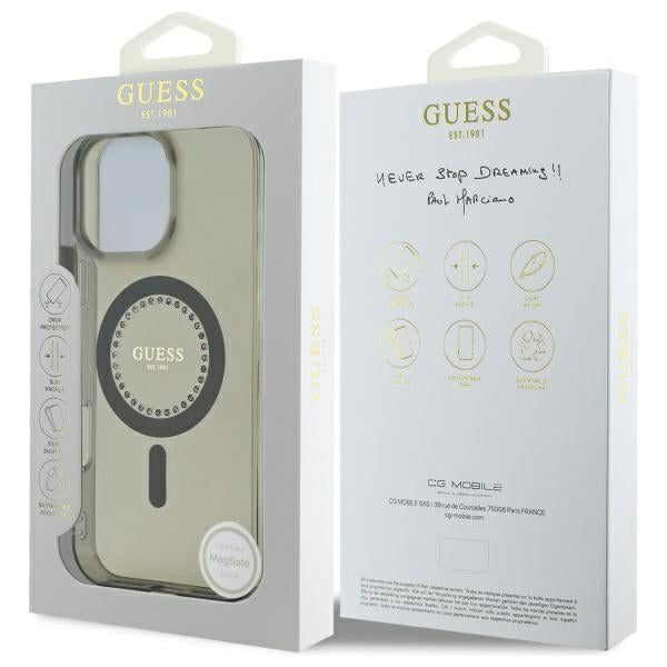 Puzdro MagSafe pre Apple iPhone 16 Pro, Guess, IML Rhinestone, Čierne