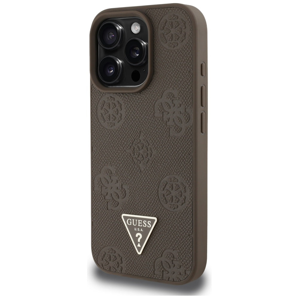 Puzdro MagSafe pre Apple iPhone 16 Pro, Guess, Peony Grained Hot Stamp Triangle, Hnedé