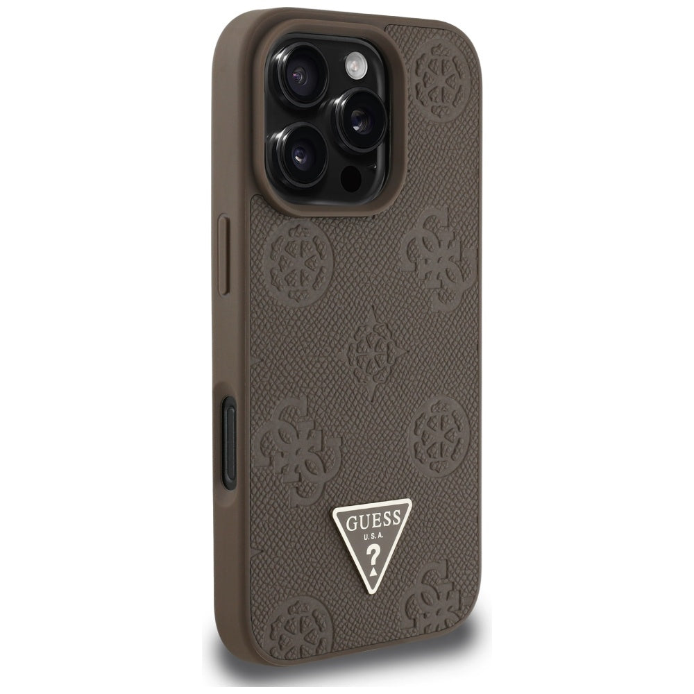 Puzdro MagSafe pre Apple iPhone 16 Pro, Guess, Peony Grained Hot Stamp Triangle, Hnedé