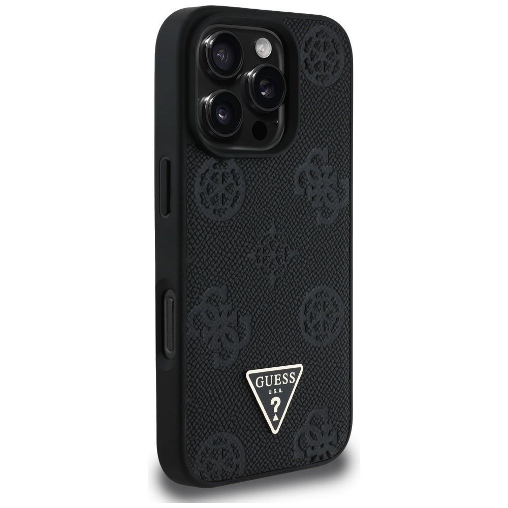Puzdro MagSafe pre Apple iPhone 16 Pro, Guess, Peony Grained Hot Stamp Triangle, Čierne