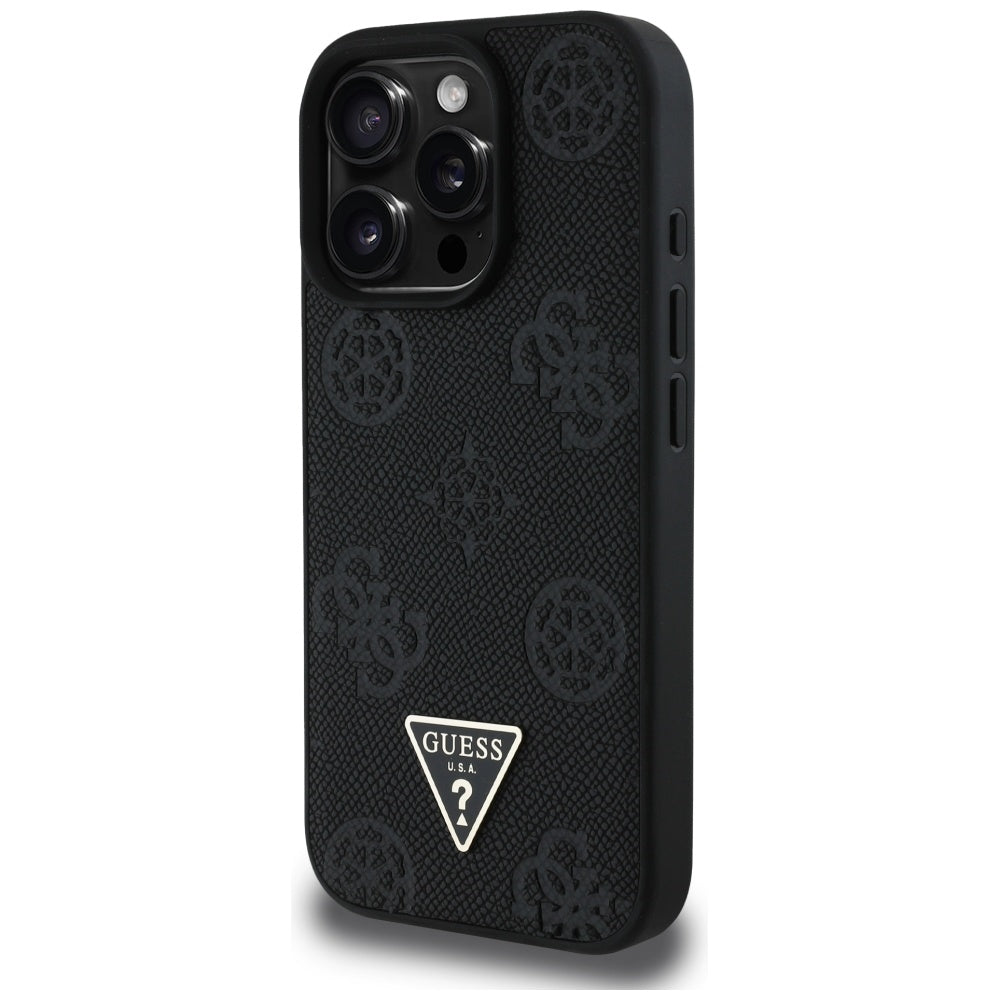 Puzdro MagSafe pre Apple iPhone 16 Pro, Guess, Peony Grained Hot Stamp Triangle, Čierne