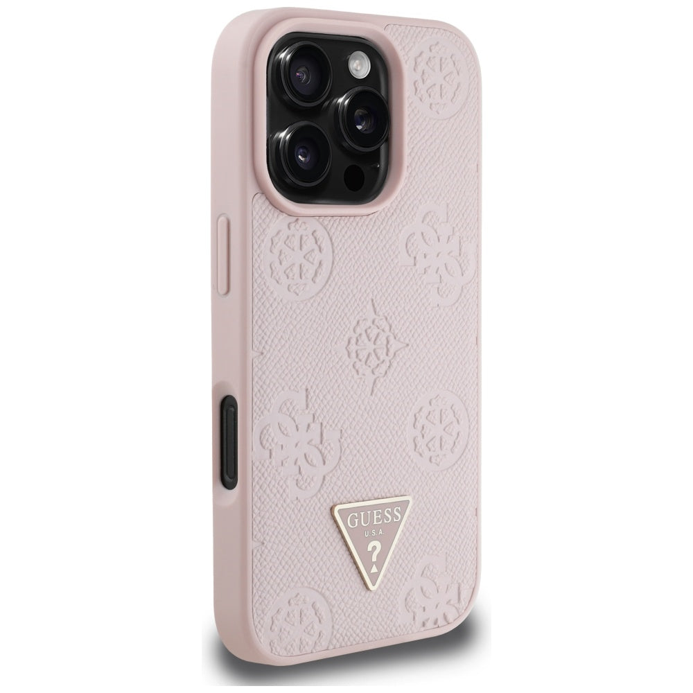 Puzdro MagSafe pre Apple iPhone 16 Pro, Guess, Peony Grained Hot Stamp Triangle, Ružové