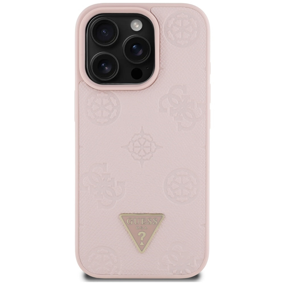 Puzdro MagSafe pre Apple iPhone 16 Pro, Guess, Peony Grained Hot Stamp Triangle, Ružové