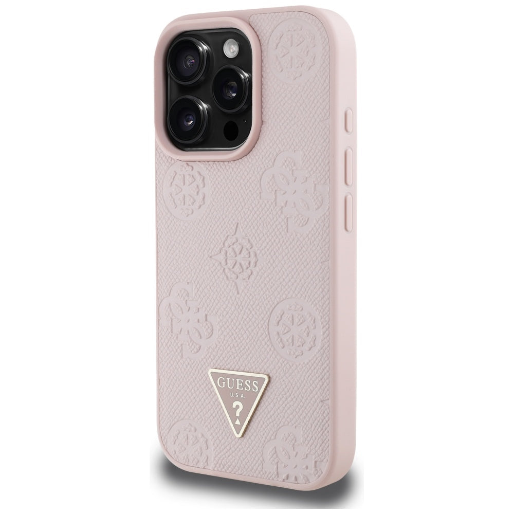 Puzdro MagSafe pre Apple iPhone 16 Pro, Guess, Peony Grained Hot Stamp Triangle, Ružové
