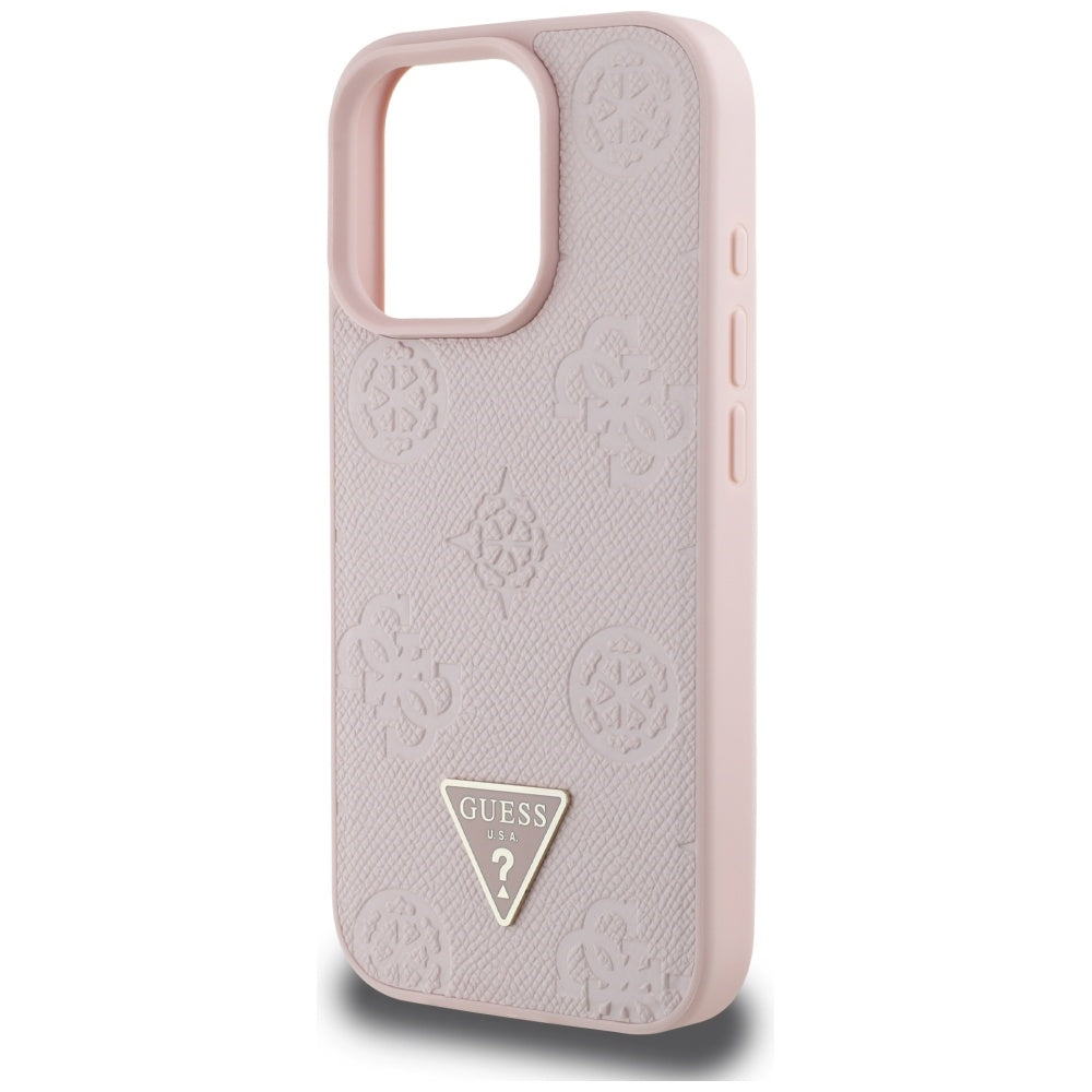 Puzdro MagSafe pre Apple iPhone 16 Pro, Guess, Peony Grained Hot Stamp Triangle, Ružové