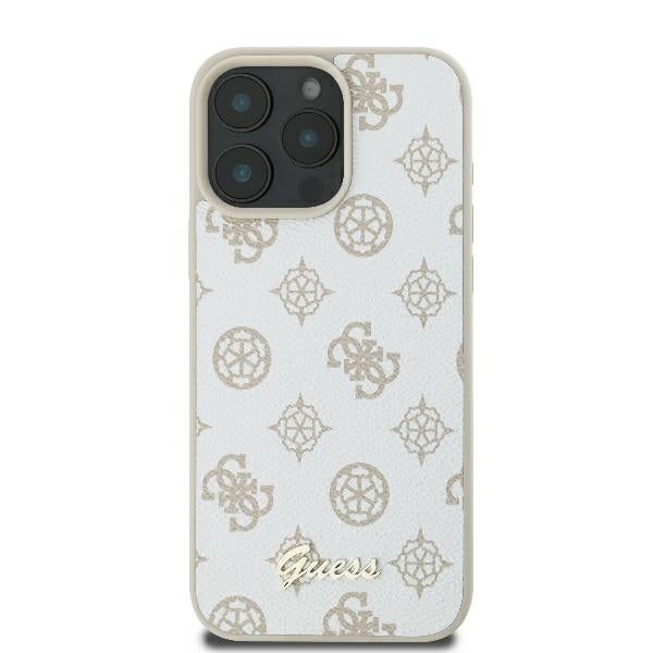 Puzdro MagSafe pre Apple iPhone 16 Pro, Guess, Peony Script, Biela
