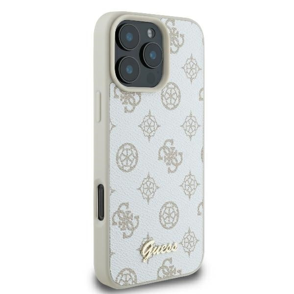 Puzdro MagSafe pre Apple iPhone 16 Pro, Guess, Peony Script, Biela