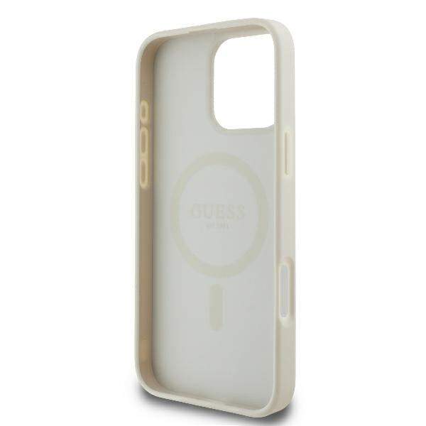 Puzdro MagSafe pre Apple iPhone 16 Pro, Guess, Peony Script, Biela
