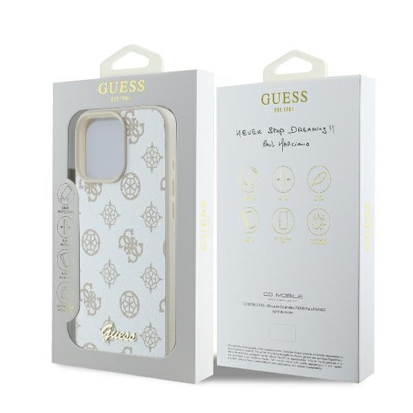 Puzdro MagSafe pre Apple iPhone 16 Pro, Guess, Peony Script, Biela