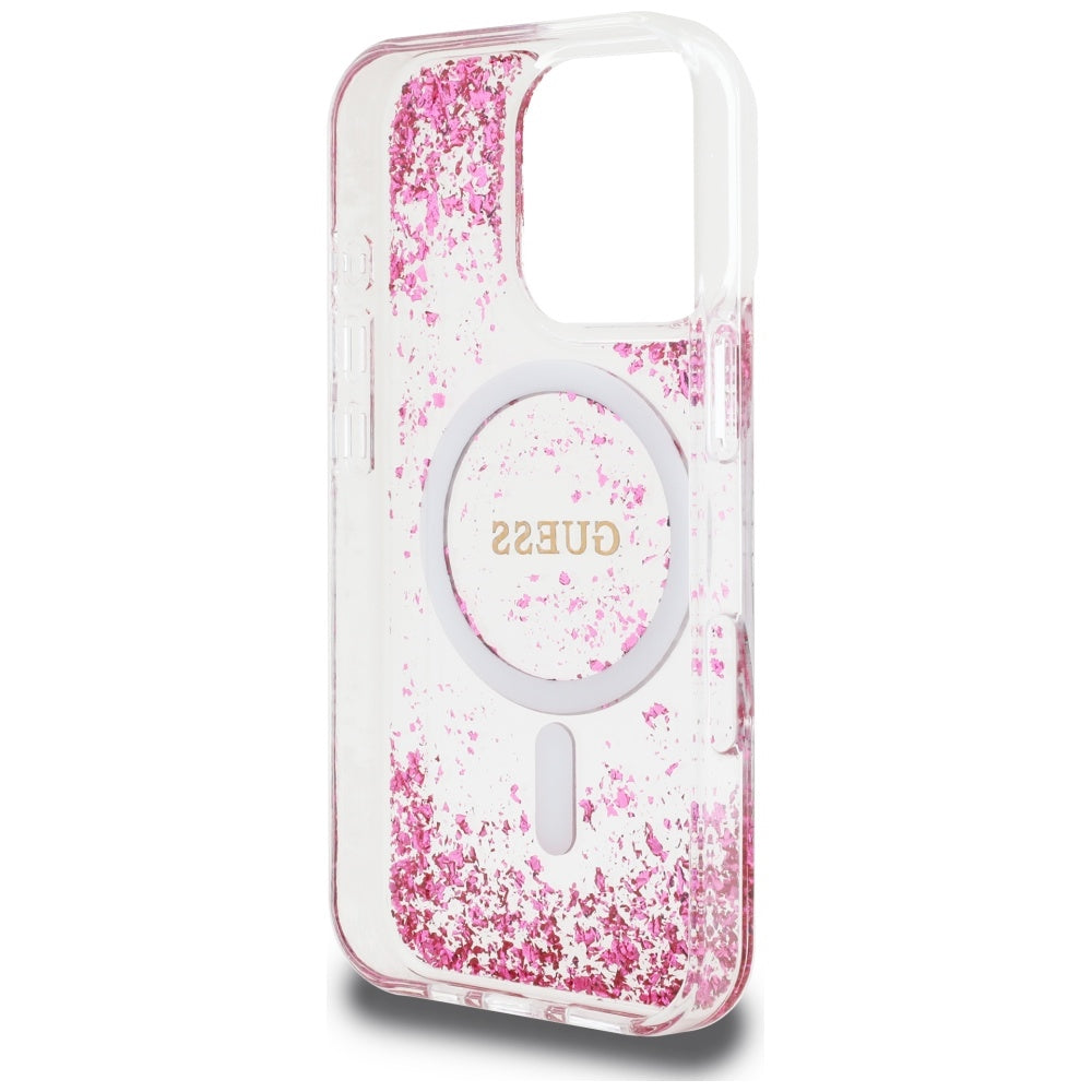 Puzdro MagSafe pre Apple iPhone 16 Pro, Guess, Resin Bottom Glitter, Ružové