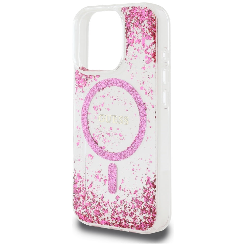 Puzdro MagSafe pre Apple iPhone 16 Pro, Guess, Resin Bottom Glitter, Ružové