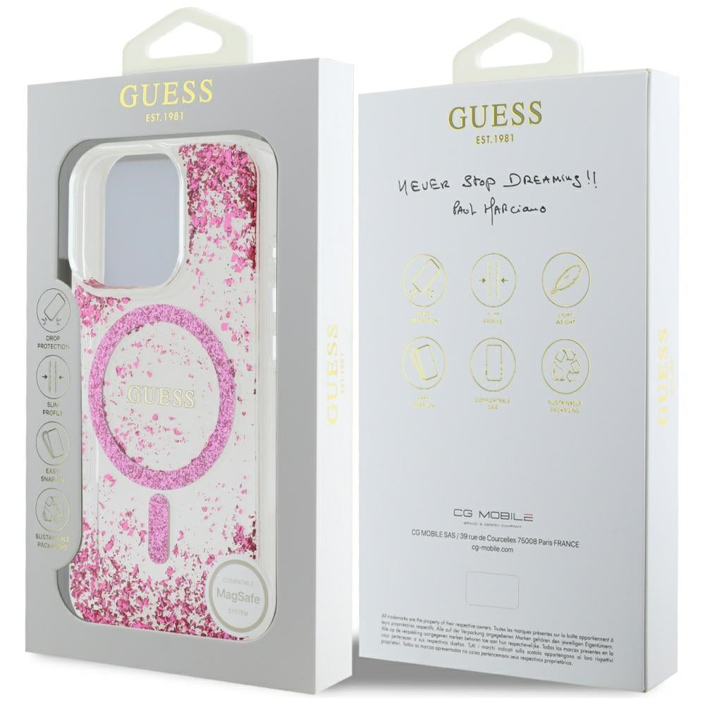 Puzdro MagSafe pre Apple iPhone 16 Pro, Guess, Resin Bottom Glitter, Ružové