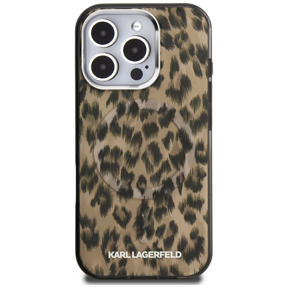Puzdro MagSafe pre Apple iPhone 16 Pro, Karl Lagerfeld, IML Leopard Pattern, Hnedá