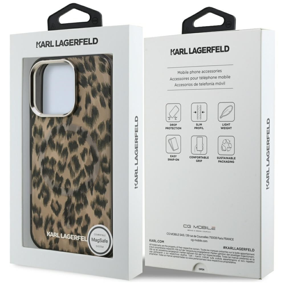 Puzdro MagSafe pre Apple iPhone 16 Pro, Karl Lagerfeld, IML Leopard Pattern, Hnedá