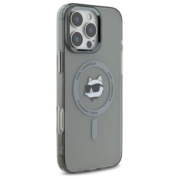 Puzdro MagSafe pre Apple iPhone 16 Pro, Karl Lagerfeld, IML Metal Choupette's Head, Čierne
