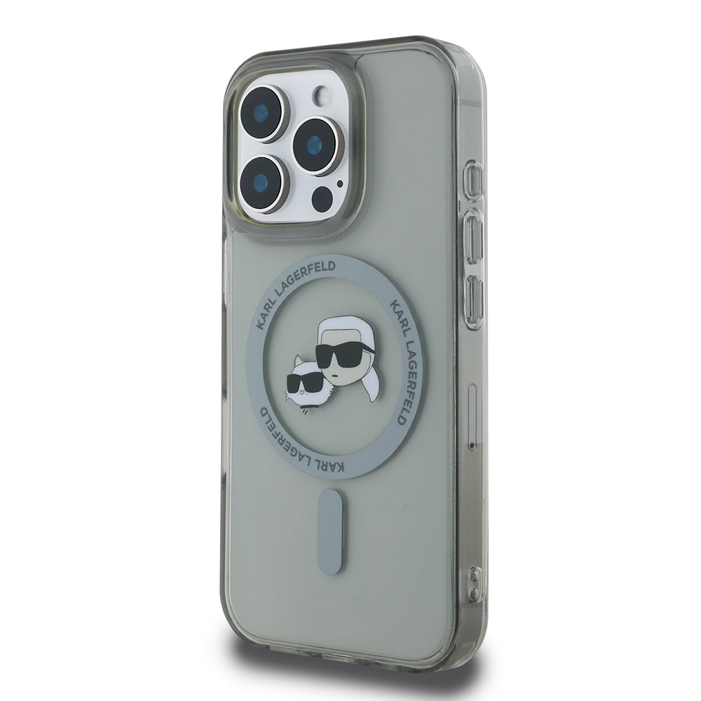 Puzdro MagSafe pre Apple iPhone 16 Pro, Karl Lagerfeld, IML Metal Karl & Choupette's Heads, Čierne