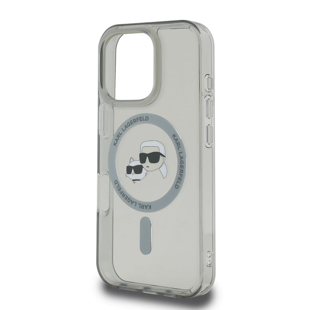 Puzdro MagSafe pre Apple iPhone 16 Pro, Karl Lagerfeld, IML Metal Karl & Choupette's Heads, Čierne