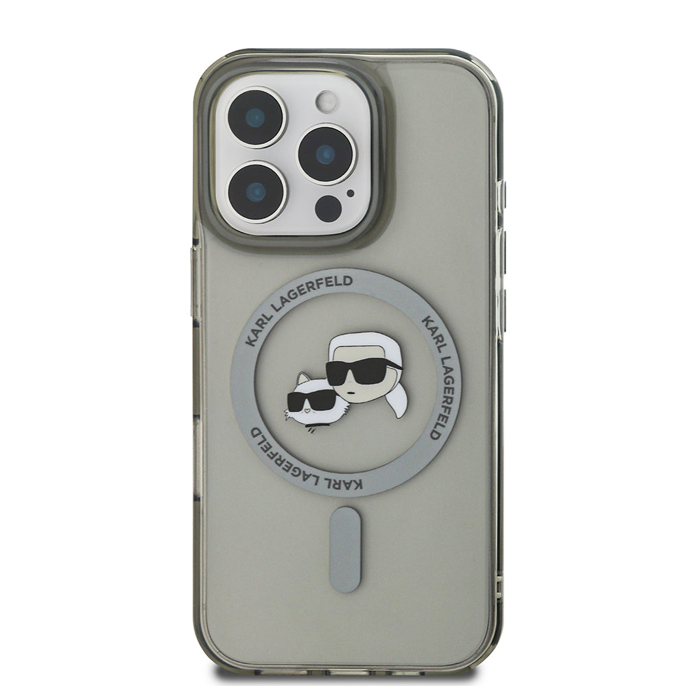 Puzdro MagSafe pre Apple iPhone 16 Pro, Karl Lagerfeld, IML Metal Karl & Choupette's Heads, Čierne