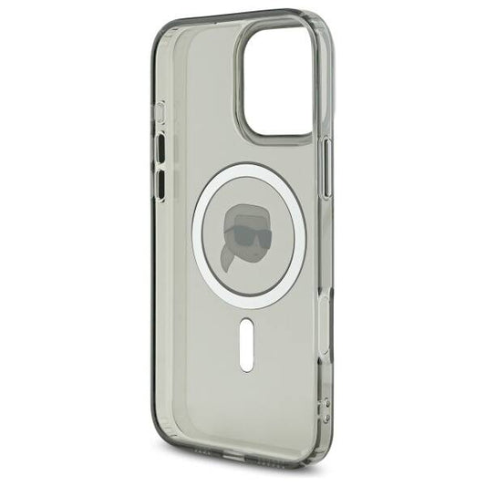 Puzdro MagSafe pre Apple iPhone 16 Pro, Karl Lagerfeld, IML Metal Karl's Head, Čierne