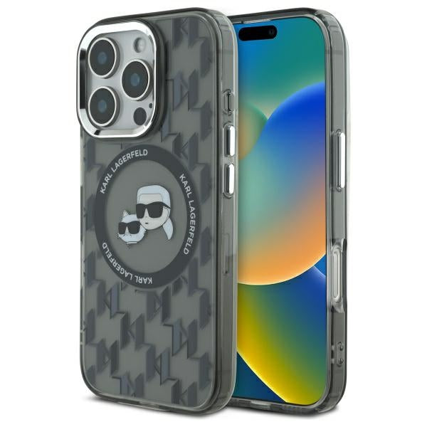 Puzdro MagSafe pre Apple iPhone 16 Pro, Karl Lagerfeld, IML Monogram Karl & Choupette's Heads, Čierne