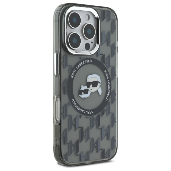 Puzdro MagSafe pre Apple iPhone 16 Pro, Karl Lagerfeld, IML Monogram Karl & Choupette's Heads, Čierne
