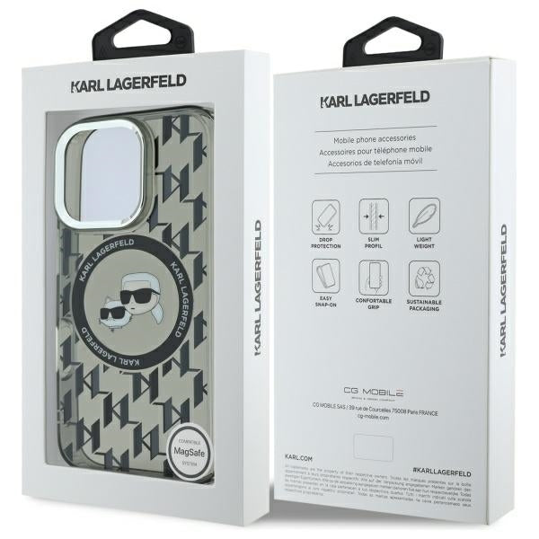 Puzdro MagSafe pre Apple iPhone 16 Pro, Karl Lagerfeld, IML Monogram Karl & Choupette's Heads, Čierne