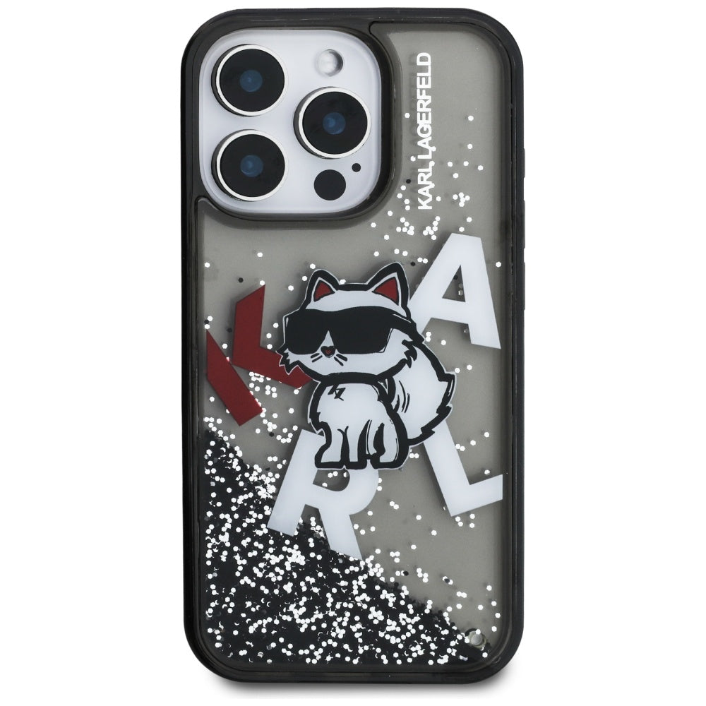 Puzdro MagSafe pre Apple iPhone 16 Pro, Karl Lagerfeld, Liquid Glitter Choupette Logo, Čierne