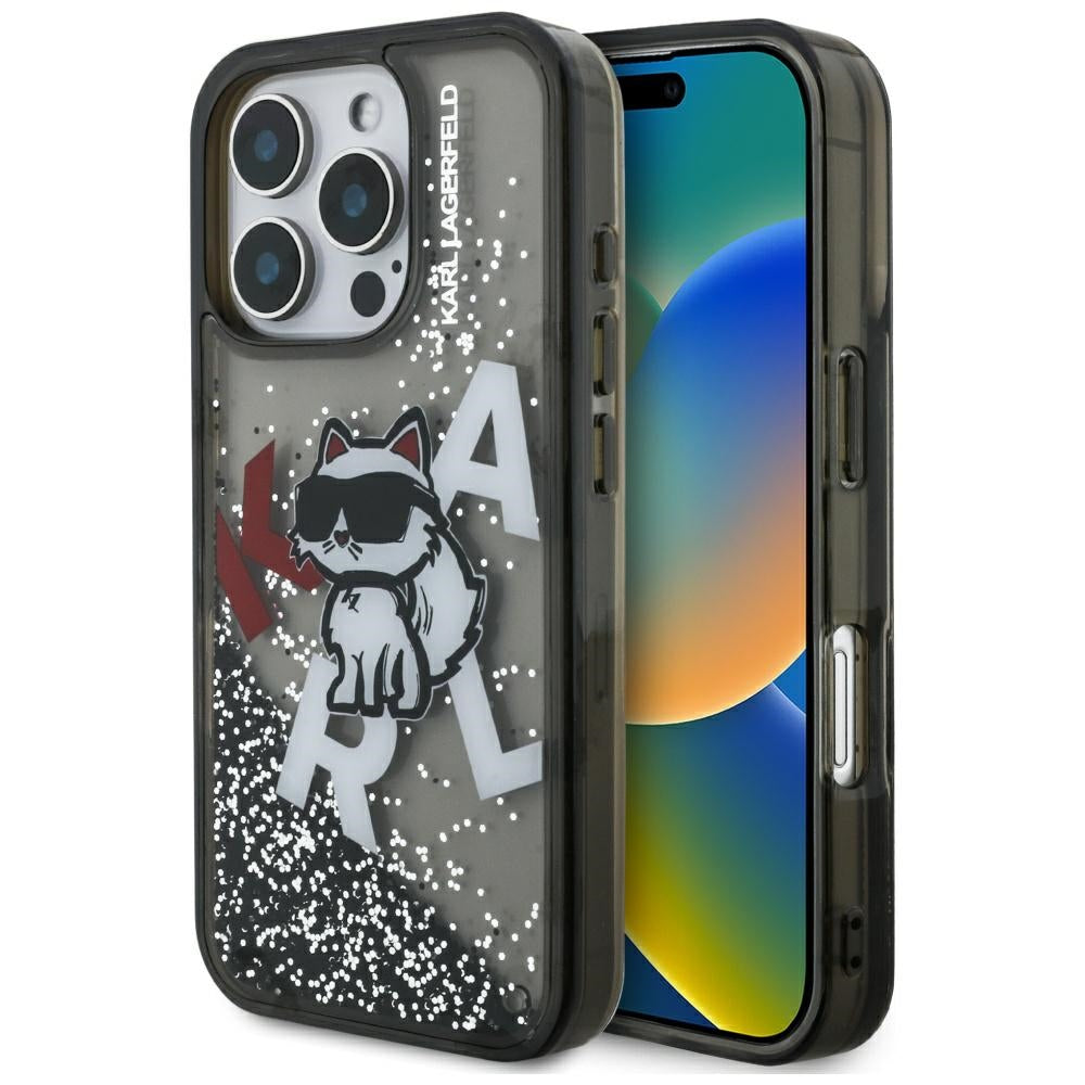 Puzdro MagSafe pre Apple iPhone 16 Pro, Karl Lagerfeld, Liquid Glitter Choupette Logo, Čierne