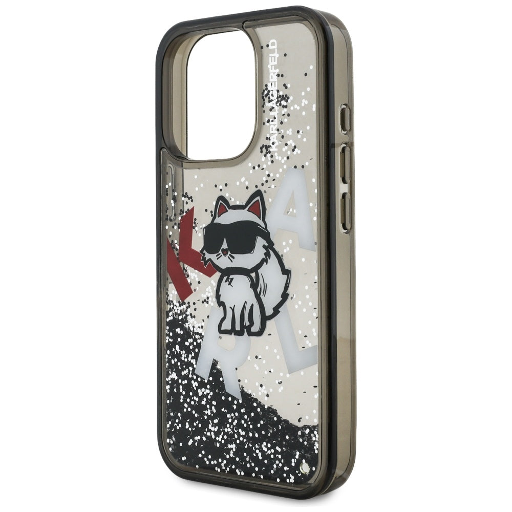 Puzdro MagSafe pre Apple iPhone 16 Pro, Karl Lagerfeld, Liquid Glitter Choupette Logo, Čierne