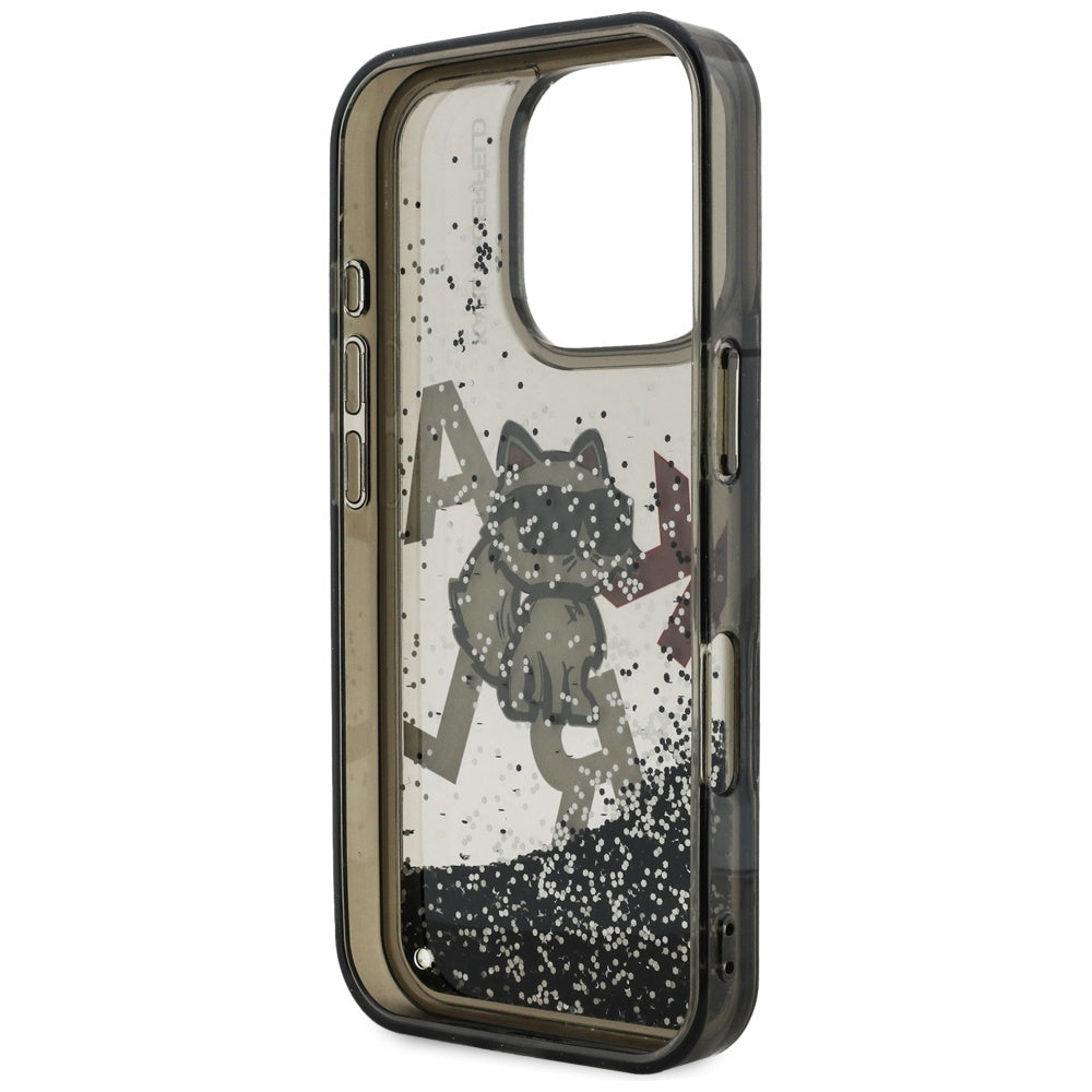 Puzdro MagSafe pre Apple iPhone 16 Pro, Karl Lagerfeld, Liquid Glitter Choupette Logo, Čierne