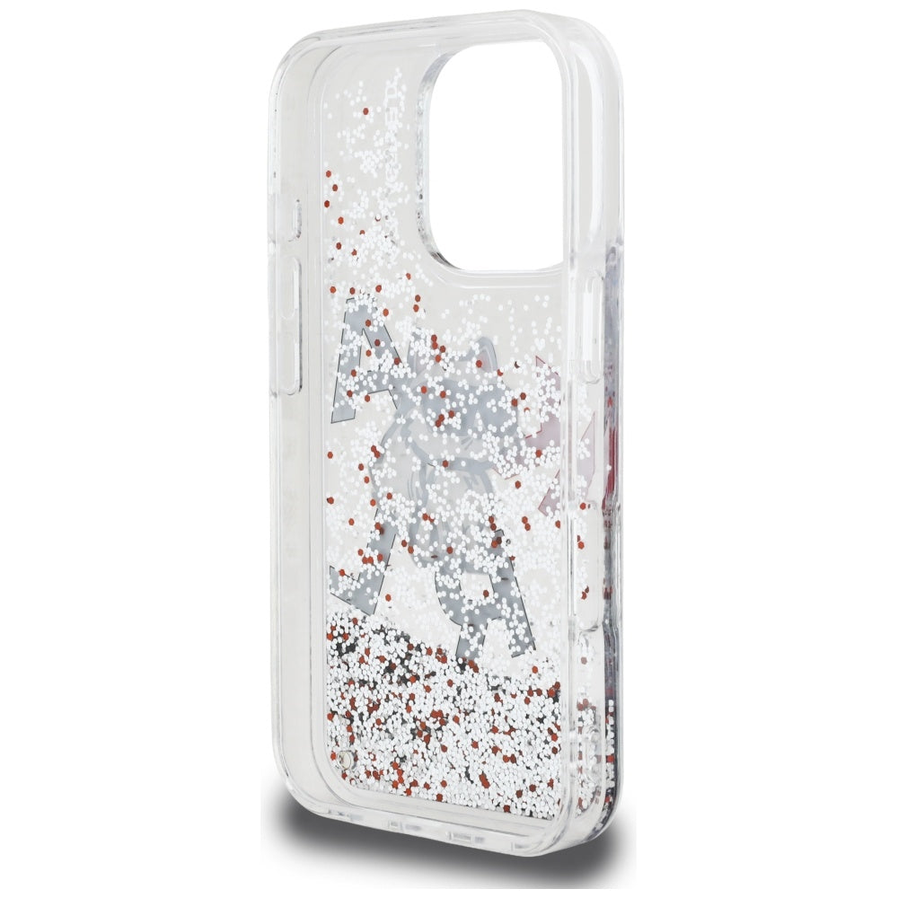 Puzdro MagSafe pre Apple iPhone 16 Pro, Karl Lagerfeld, Liquid Glitter Choupette Logo, Transparentné