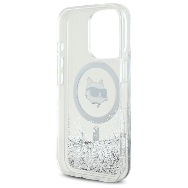 Puzdro MagSafe pre Apple iPhone 16 Pro, Karl Lagerfeld, Liquid Glitter Choupette's Head, Transparentné
