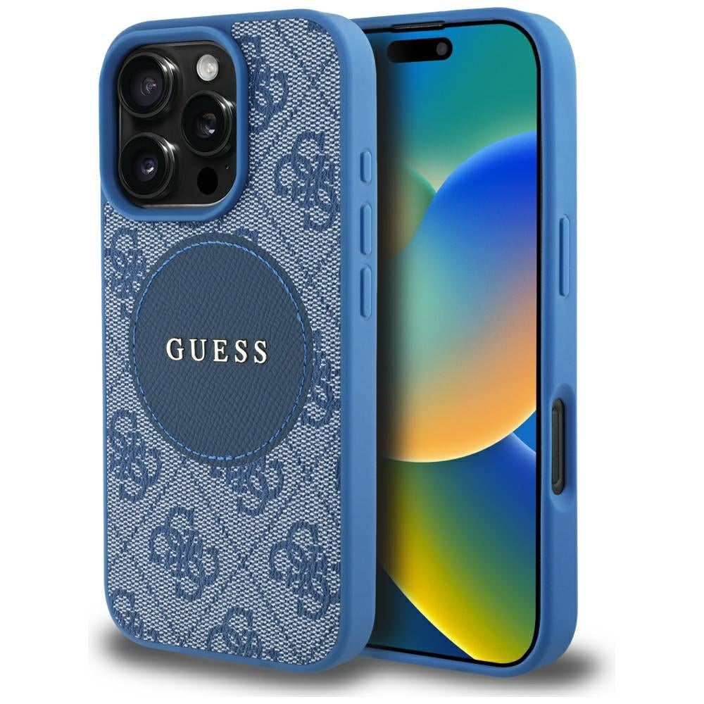 Puzdro MagSafe pre Apple iPhone 16 Pro Max, Guess, 4G Circle Classic Logo, Modrá